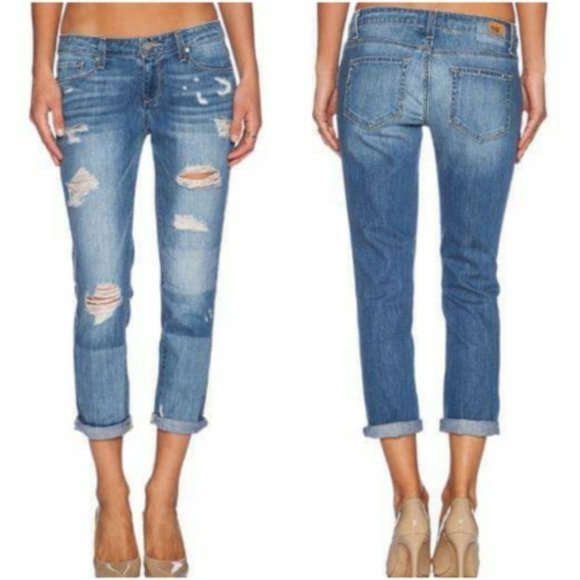 PAIGE Denim - PAIGE Jimmy Jimmy Crop Indigo Ezra Destructed Boyfriend Jeans Medium Wash 29